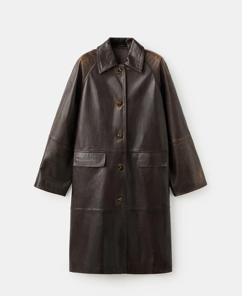 Mango Women's 100% Leather Full-Length Coat