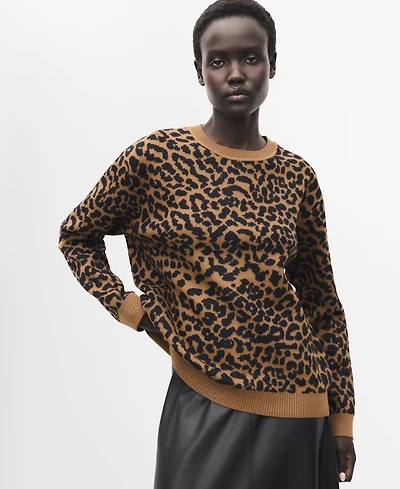 Mango Women's Leopard-Print Knitted Sweater