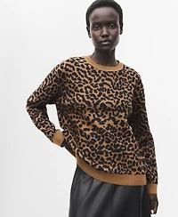 Mango Women's Leopard-Print Knitted Sweater