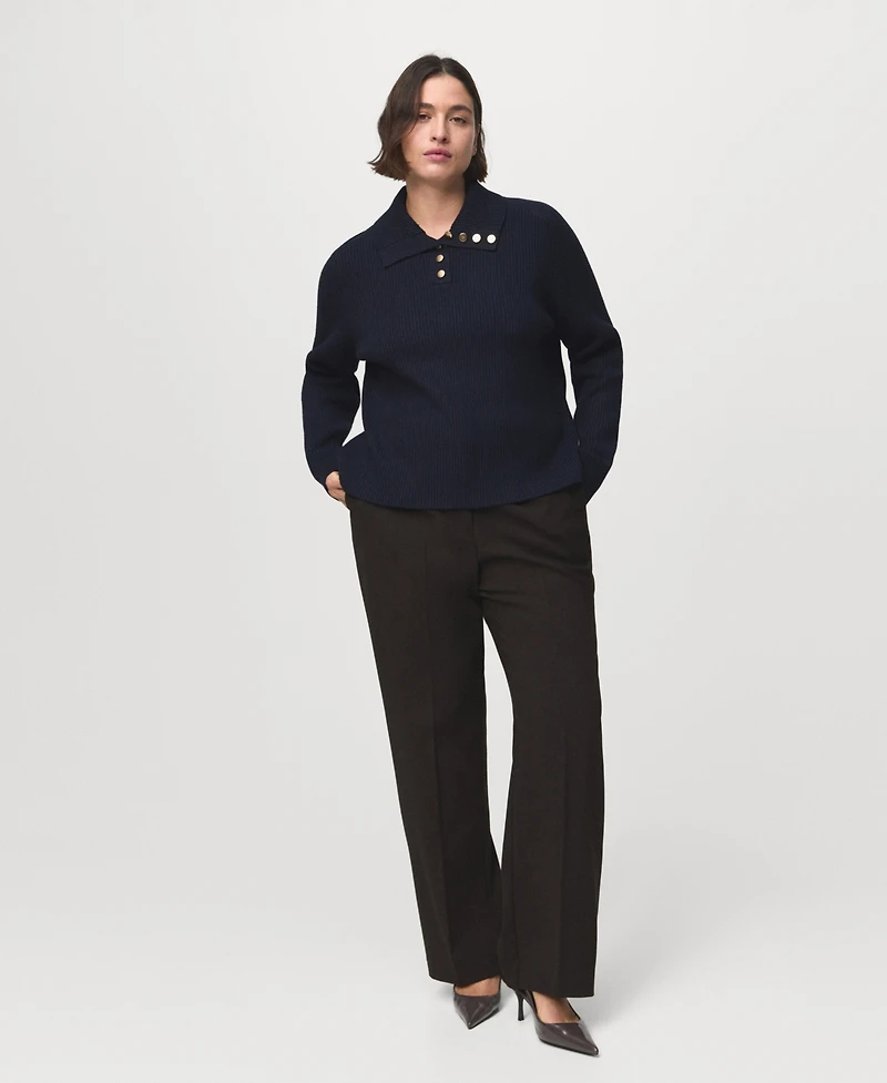 Mango Women's Ribbed Polo-Neck Buttons Sweater