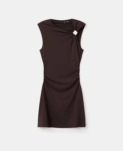 Mango Women's Asymmetrical Neck And Metallic Detail Dress