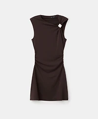 Mango Women's Asymmetrical Neck And Metallic Detail Dress
