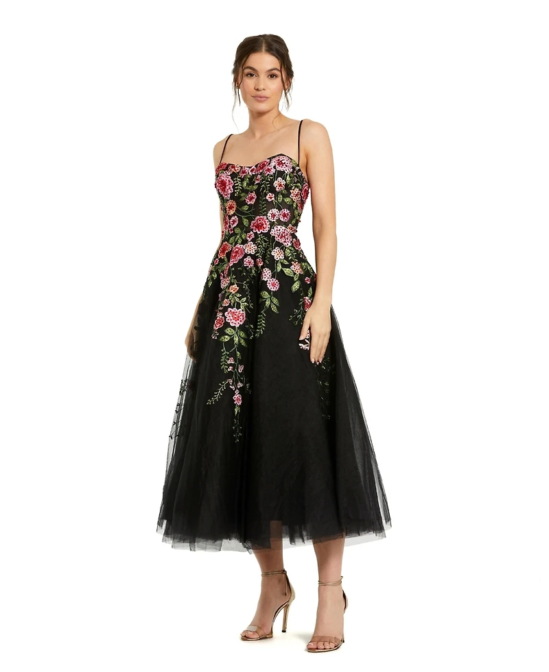Mac Duggal Women's Bustier Embroidered Floral A-Line Dress