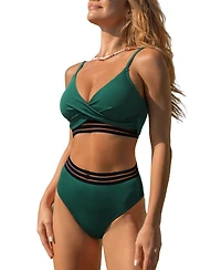 Cupshe Women's V-Neck Crisscross Bikini Set with Adjustable Straps