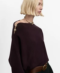 Mango Women's Asymmetrical Neck And Jewel Buttons Sweater