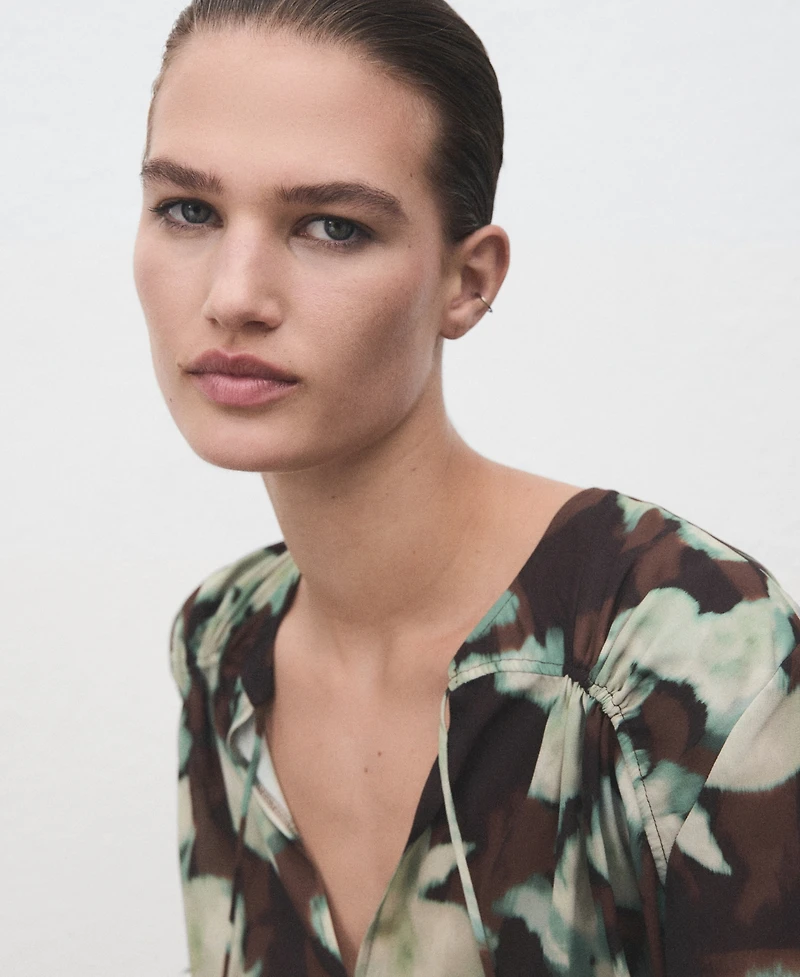 Mango Women's V-Neck Tie Blouse