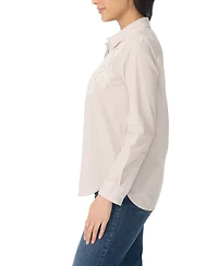 Gloria Vanderbilt Women's Laine Cotton Embroidered Shirt - Flaxen Wheat