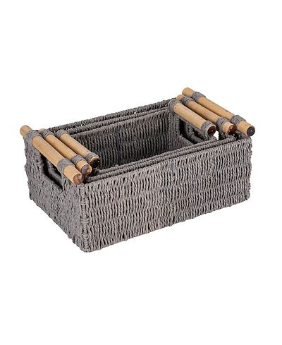 Household Essentials Decorative Woven Baskets, Set of 3, Grey