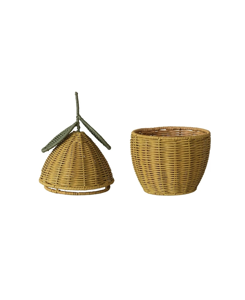 Storied Home Hand-Woven Rattan Lemon Shaped Basket with Lid, Yellow