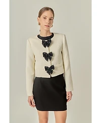 English Factory Women's Textured Bead Bow Detailed Jacket