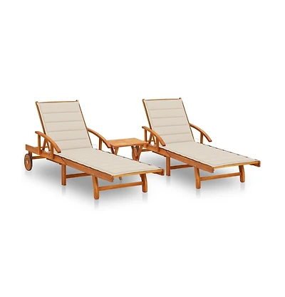 Sun Lounger Beige Solid Acacia Wood Standard Collapsible