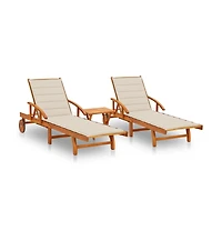 Sun Lounger Beige Solid Acacia Wood Standard Collapsible