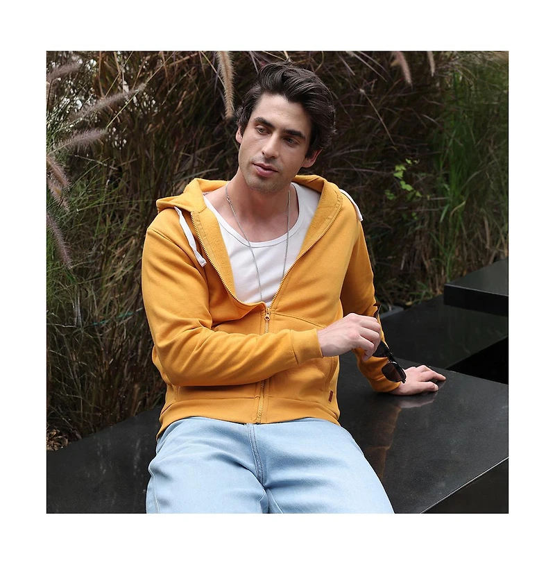 Campus Sutra Men's Mustard Yellow Zip-Front Regular Hoodie