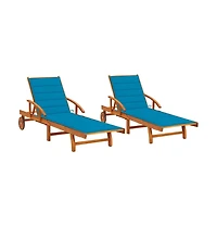 vidaXL Sun Lounger Blue (Cushions), Natural Wood