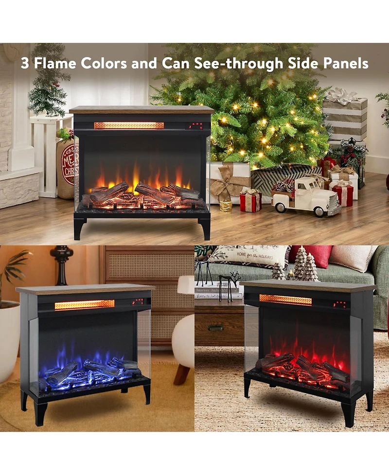 Flynama 24 inch three sided glass electric fireplace with feet