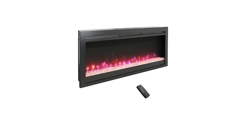 Flynama 44 inch in wall recessed electric fireplace with remote and multi color flame & emberbed, Led light heater