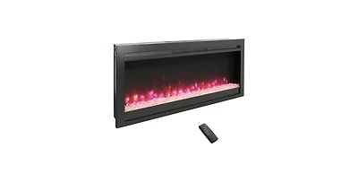 Flynama 44 inch in wall recessed electric fireplace with remote and multi color flame & emberbed, Led light heater