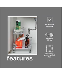 Household Essentials Glidez Steel Pull-Out Storage Organizer with Plastic Liners, 2-Tier Design, Chrome