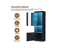 Casainc Storage Cabinet with Led Lights Tall Pantry Acrylic Door and Tempered Glass Shelves