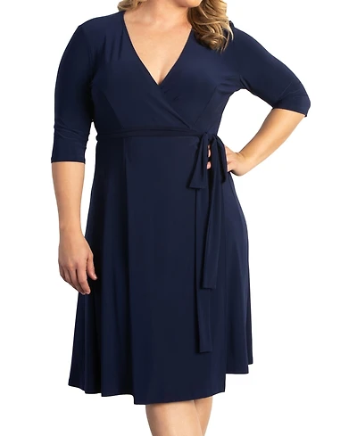 Kiyonna Plus Essential Wrap Dress with 3/4 Sleeves