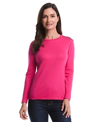 Rafaella Petite Laced Crew Neck Long Sleeve Top
