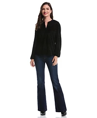 Rafaella Petite Cheetah Print Split Neck Long Sleeve Popover Top