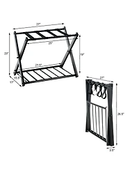 Costway Folding Luggage Rack with Shelf Travel Suitcase Shoe Storage Holder Wood Stand