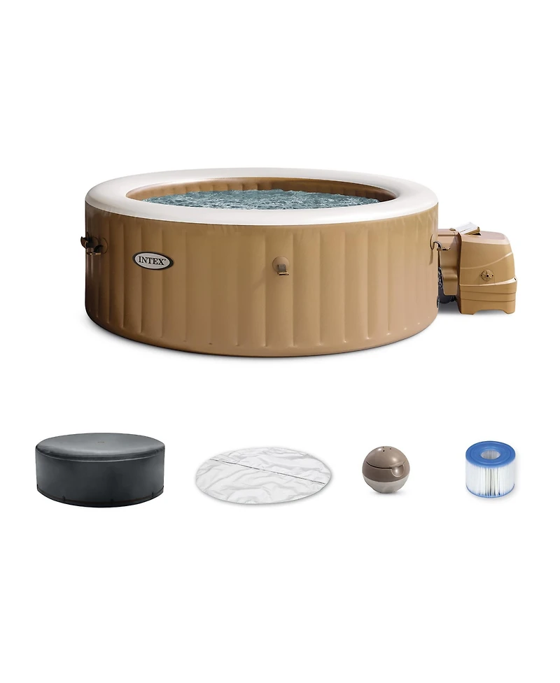Intex PureSpa 4 Person Bubble Massage Inflatable Hot Tub Spa Set, Sahara Tan