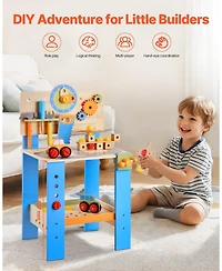 Mecale Kids Workbench, 62 Pcs Wooden Tool Bench for Kids 3+, Educational Construction Toy with Realistic Tools, Creative Building Set