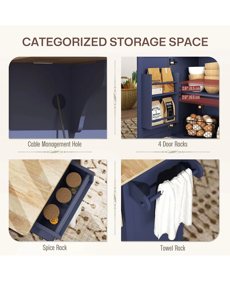 Homcom Mobile Kitchen Island with Power Outlet Drop Leaf Cart