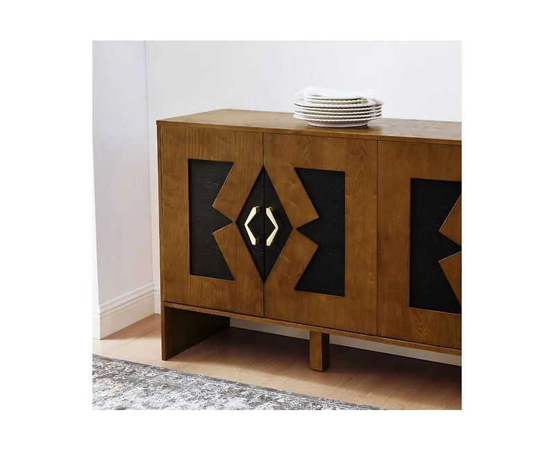 Casainc 60" Mid Century Modern Storage Cabinet with Geometric Pattern & Adjustable Shelves
