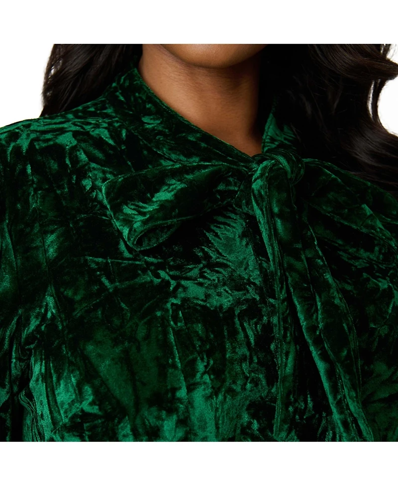 Unique Vintage Plus Velvet Long Sleeve Neck Tie Gwen Blouse