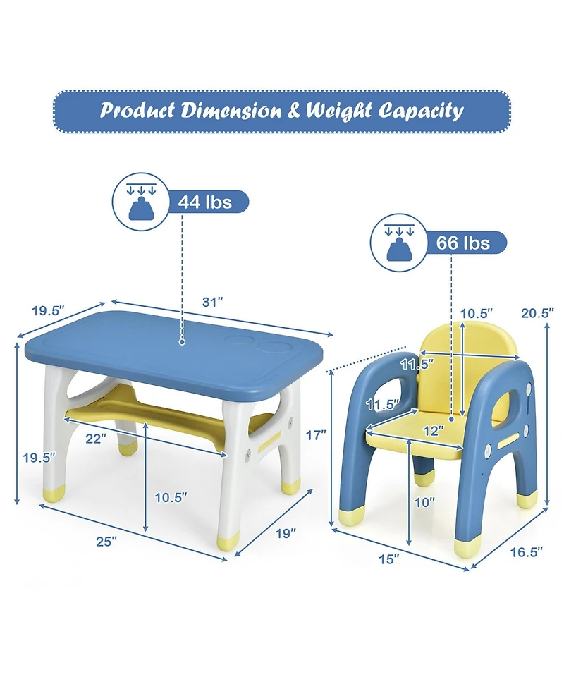 Gymax Kids Dinosaur Table and Chair Set Activity Study Desk Building Blocks