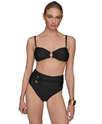 Donna Karan Womens Shirred Bandeau Bikini Top Bottoms