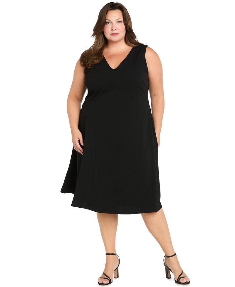 R & M Richards Plus Sleeveless V-Neck Midi Dress