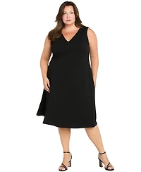 R & M Richards Plus Sleeveless V-Neck Midi Dress