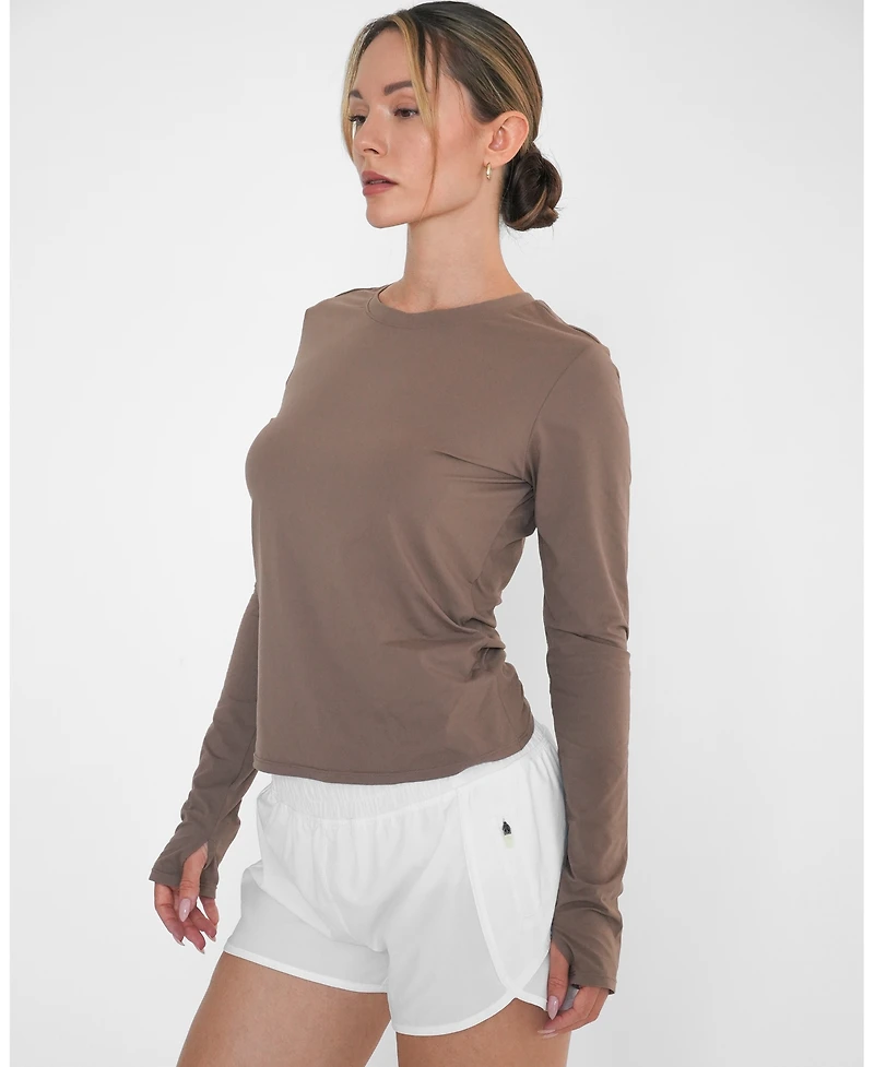 Rebody Active Women's Raya Mid Length Compression Nylon Long Sleeve Top