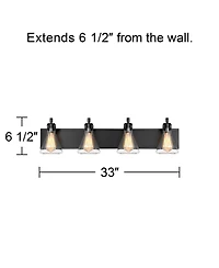 Cindy Farmhouse Industrial Rustic Wall Light Bronze Brown Metal Hardwired 33" Wide 4-Light Fixture Mounted Clear Glass Shade Bathroom Vanity Mirror Ho