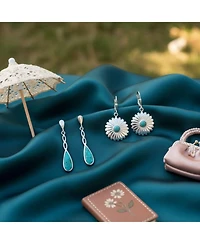 Bling Jewelry Set of 2 Southwestern Turquoise Concho Flower & Infinity Teardrop Dangle Earrings Sterling Silver