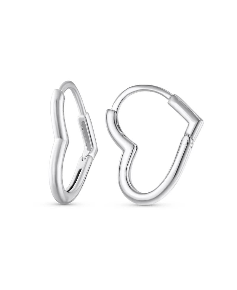 Bling Jewelry Heart Long Lariat Pendant Necklace & Endless Tube Mini Hoop Earrings Jewelry Set Sterling Silver