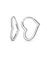 Bling Jewelry Heart Long Lariat Pendant Necklace & Endless Tube Mini Hoop Earrings Jewelry Set Sterling Silver