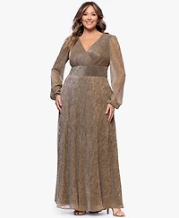 Betsy & Adam Plus V-Neck A-Line Long Dress