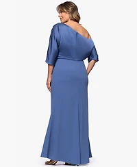 Betsy & Adam Plus Asymmetrical Neck Long Dress