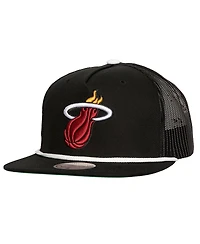 Men's Black Miami Heat Roper Meshback Trucker Snapback Hat