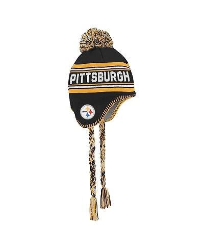 Youth Black Pittsburgh Steelers Jacquard Tassel Knit Hat with Pom