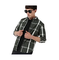 Campus Sutra Men's Tartan Plaid Dark Green Shirt.