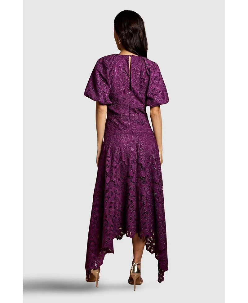 Coast Women's Lace Hanky Hem Puff Sleeve Dress