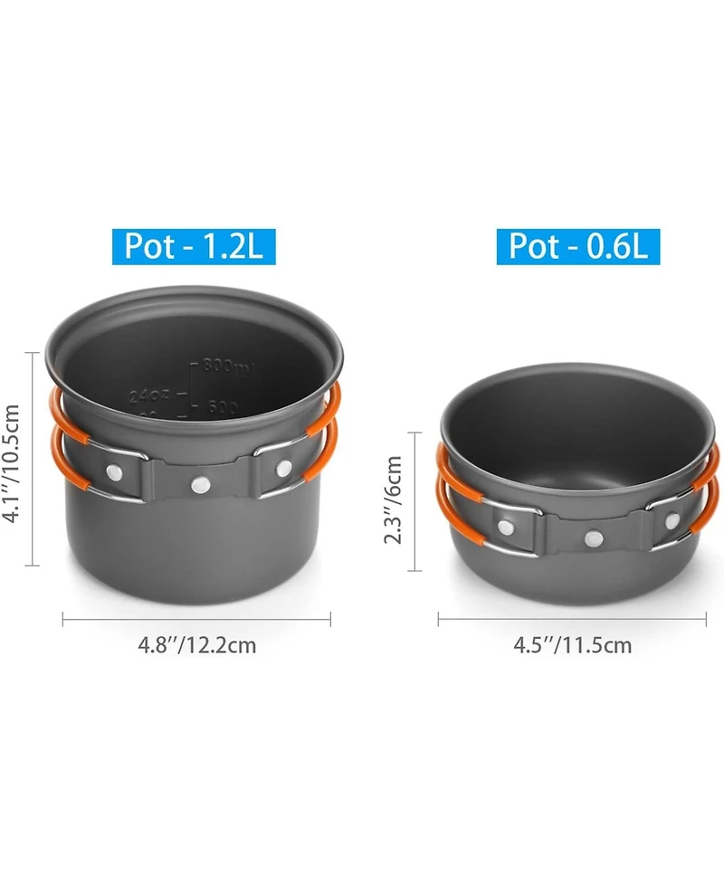 Aofar 6pcs Camping Cookware Mess Kit with Lightweight Pot, Stove, Spork and Carry Mesh Bag, Great for Backpacking Outdoor Camping Hiking and Picnic