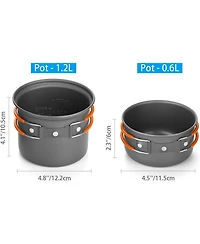 Aofar 6pcs Camping Cookware Mess Kit with Lightweight Pot, Stove, Spork and Carry Mesh Bag, Great for Backpacking Outdoor Camping Hiking and Picnic