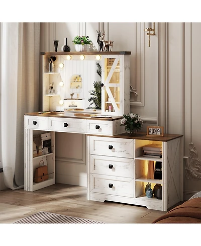 Vlsrka Vanity Makeup Desk with Mirror and Lights